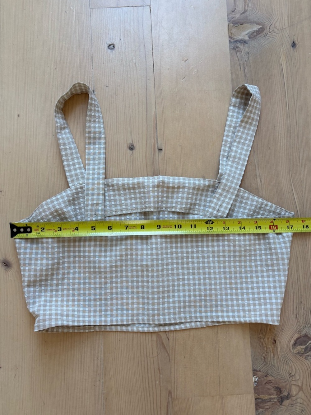 Lulus Tan and White Gingham Square-Neck Crop Top - Large - Picture 8 of 10